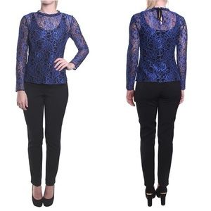 Ted Baker Blue Metallic Lace Top